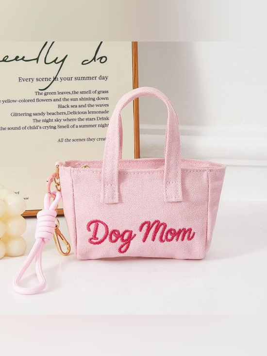Handbags - Pink "Dog Mom" Canvas Tote Bag